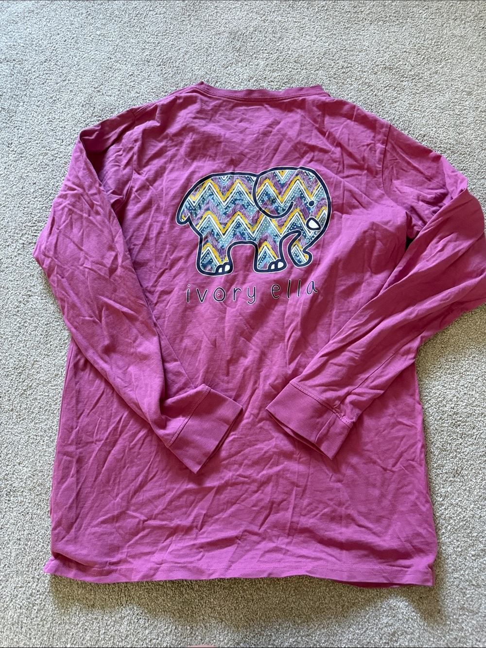 ivory ella Long Sleeve Tee in Pink with Chevron Elephant